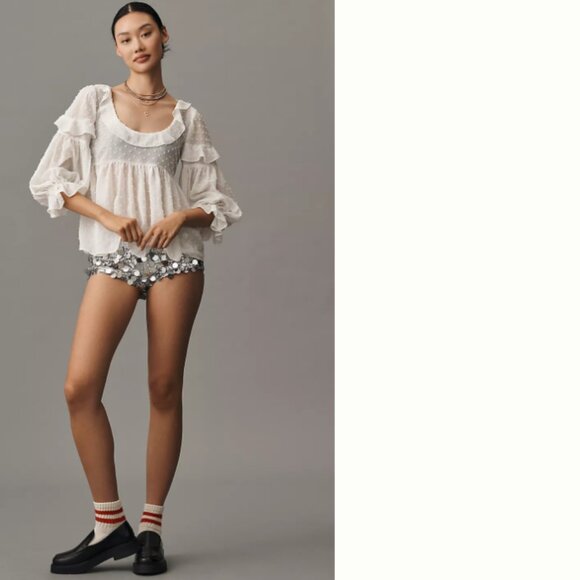 Brand New By Anthropologie Ruffled Sheer Boho Blouse - Picture 1 of 6